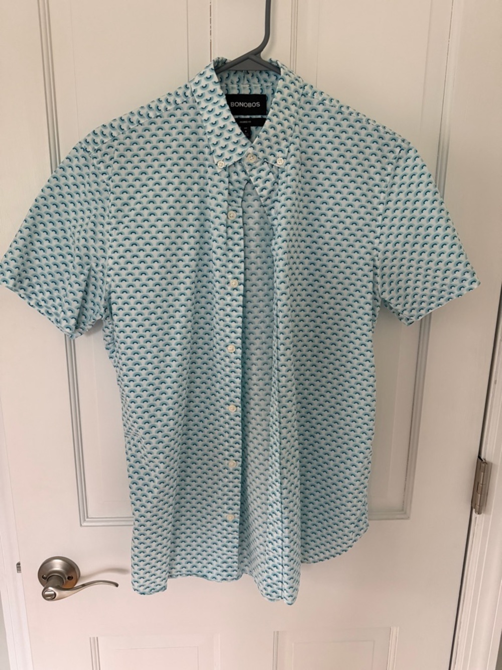 Bonobos Men’s Aqua Printed Short Sleeve Button Down - Tailored Fit